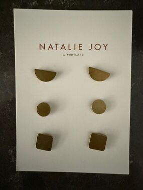 Natalie Joy Brass Geometric Stud Earring Set - 3 Pairs